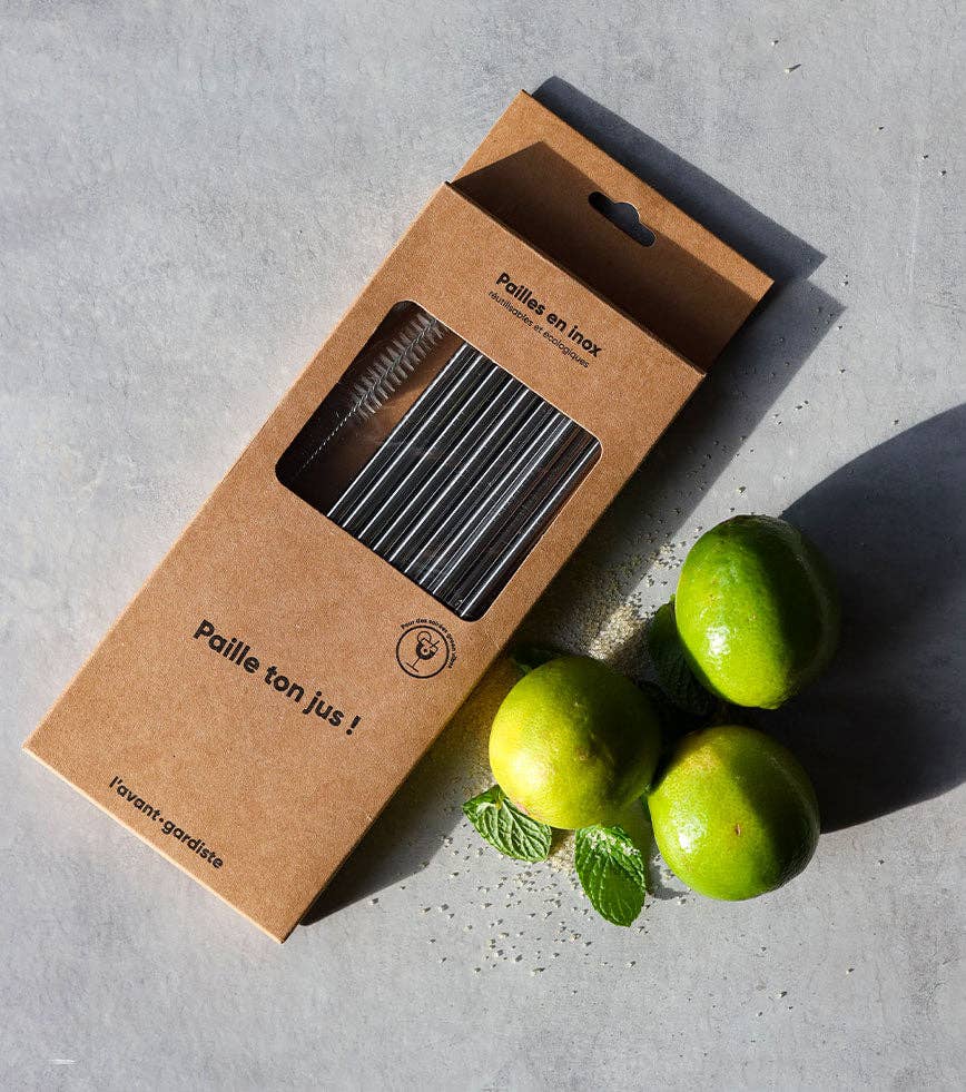 Pack de 10 pailles en inox réutilisables