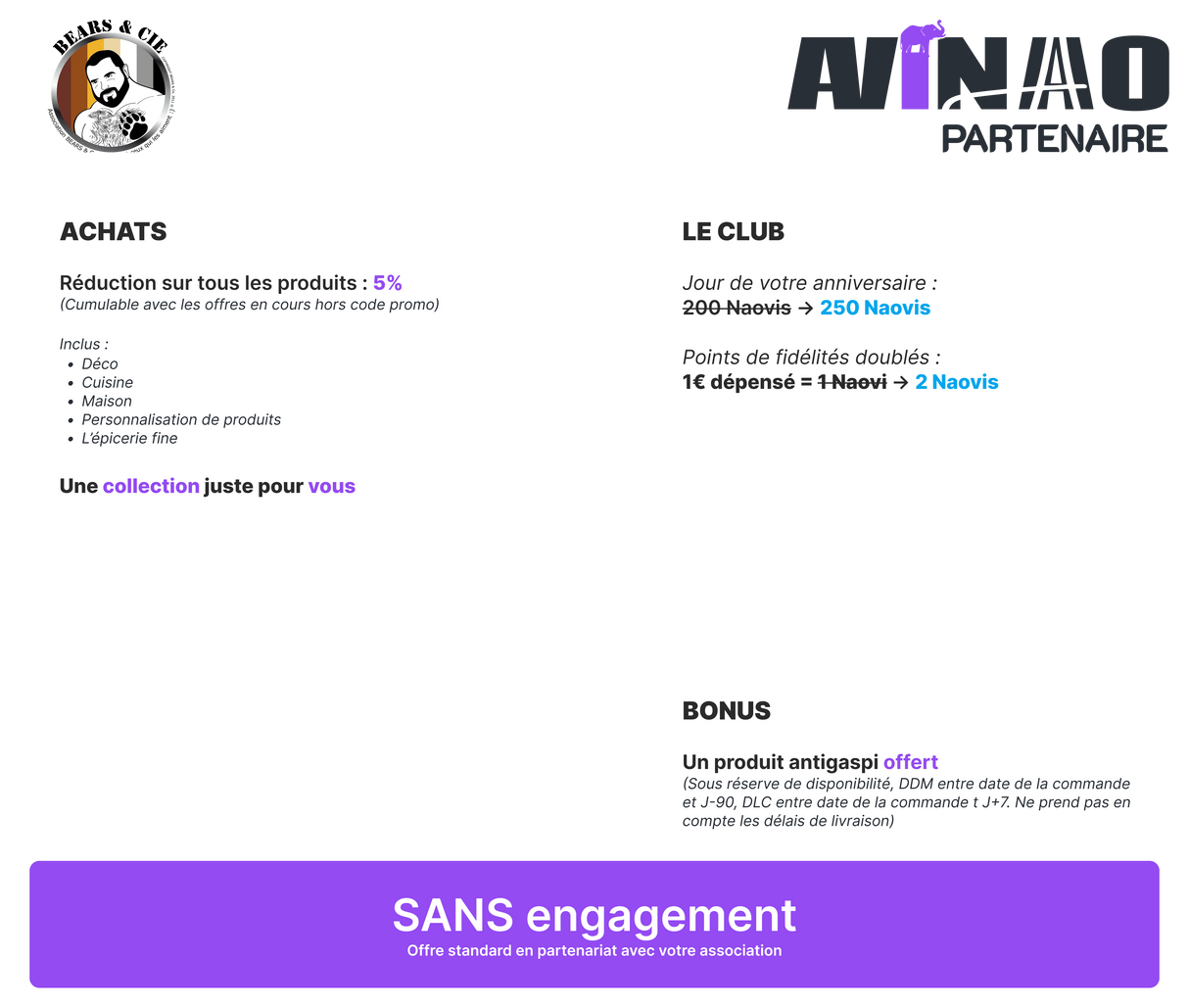 Programme partenaire pour l'association Bears & Cie